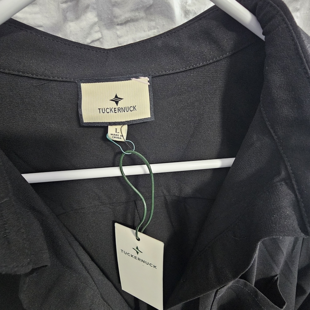 Tuckernuck Pomander Place Black Crepe Callahan Shirt Dress Womens Large - Picture 3 of 8